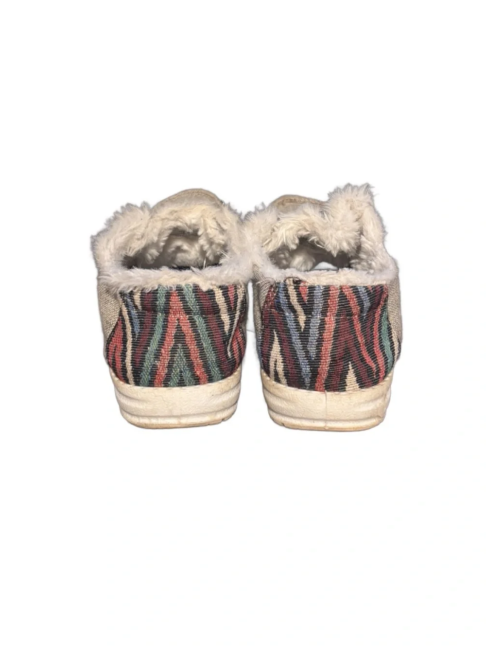 Tommy Bahama Beige Faux-Fur Lined Slip-On Loafers with Aztec Heel Accent